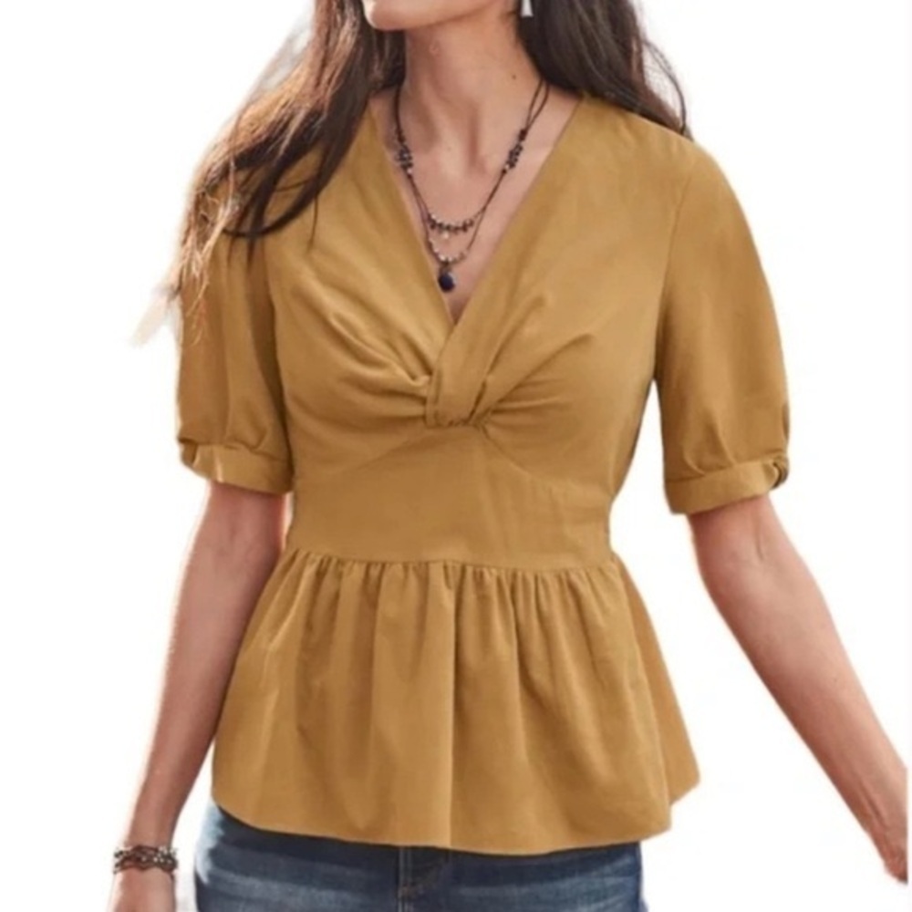 SUNDANCE Anna Peplum Corduroy VNeck Blouse Top Size Medium